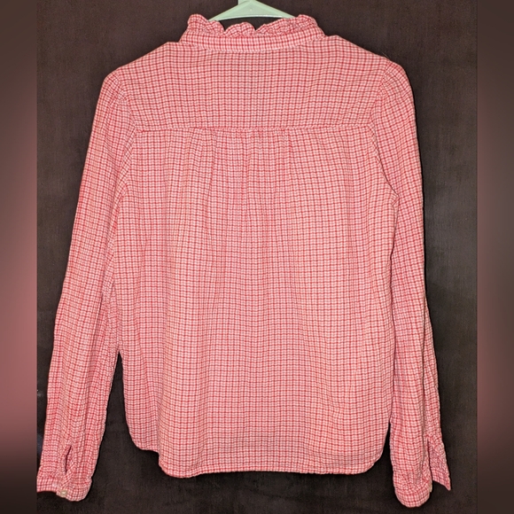LOFT Red Checkered Ruffle Blouse - Picture 3 of 3